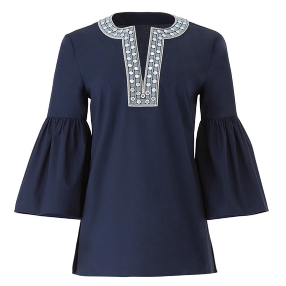 🍒NWT🍒 TORY BURCH POPLIN BOHO BELL SLEEVES TOP - Picture 3 of 5